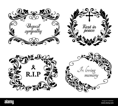 Funeral Cards Vector Vintage Condolence Floral Wreaths Ornament With