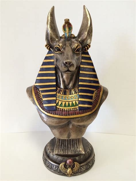 Anubis Bust On Plinth Statue Egyptian God Sculpture Figure Antique