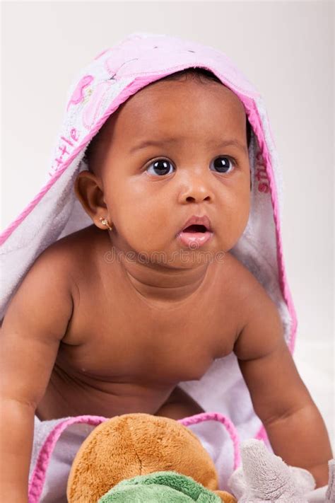 Adorable Little African American Baby Girl Looking Black People Stock