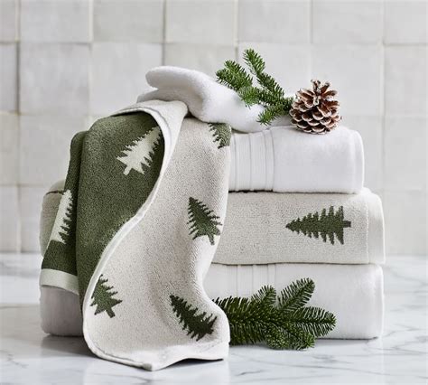 Pine Tree Organic Jacquard Towel Christmas Bathroom Christmas