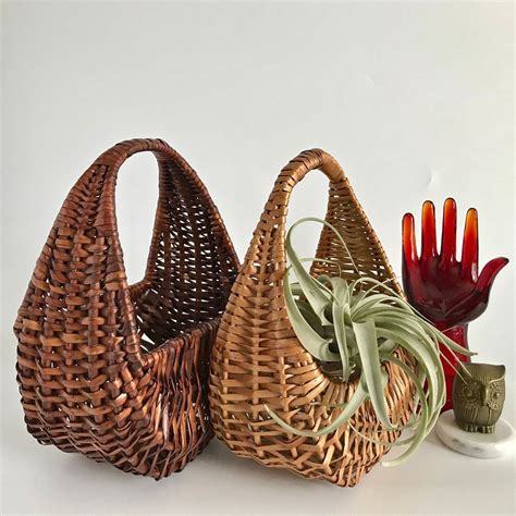 Two Vintage Small Wicker Baskets With Handles Wicker Planter Etsy