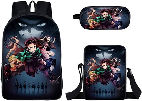 Wernerk Anime Demon Slayer Backpack Cute Teen Girls Backpacks Set 3 Pcs School Bookbagsh03