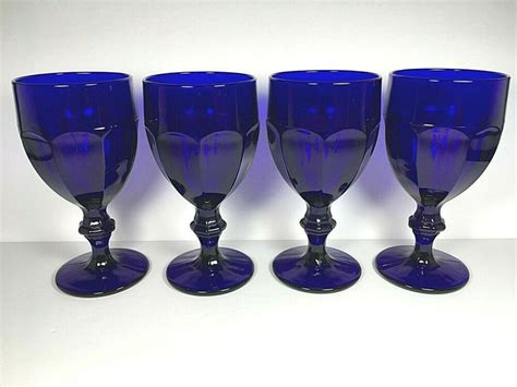 Libbey Duratuff Gibraltar Cobalt Blue Glass 12 Oz Water Goblets Set Of 4 Vintage