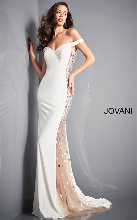 Jovani 03615 Off White Off The Shoulder Embellished Prom Dress