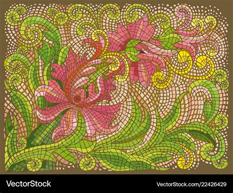 Abstract Flower Mosaic Vintage Ethnic Seamless Vector Image