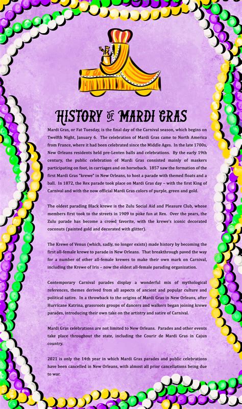 History Of Mardi Gras Printable