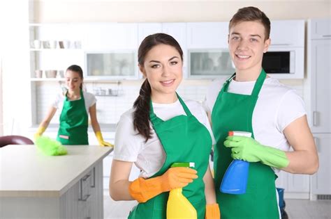 Premium Photo Cleaning Service Team Working In Kitchen