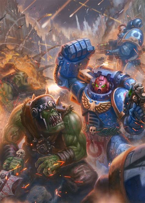 Space Marines Vs Orks By Jacob Atienza Warhammer Warhammer 40k