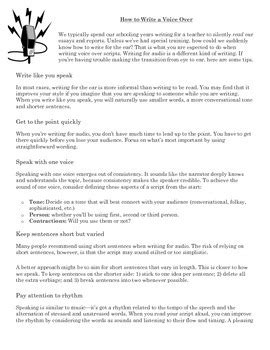 Voiceover Writing: How To Guide by WriteNowResources | TpT