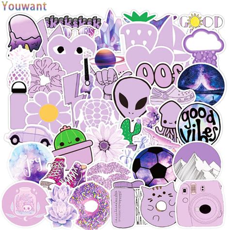 103050pcs Pack Anime Vsco Girl Purple Stickers Waterproof Cartoon