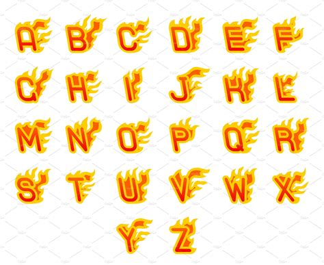 fiery a to z letters burning abc symbol fonts ~ creative market