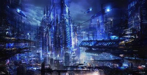Wallpaper City Cityscape Night Cyberpunk Reflection Futuristic