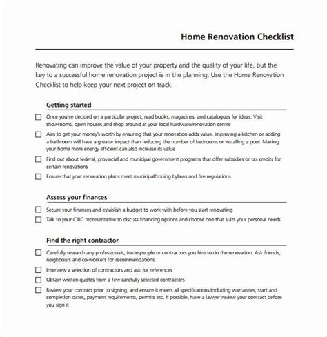 Home Building Checklist Template Best Of Sample Renovation Checklist