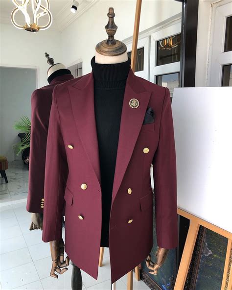 Shop Burgundy Double Breasted Gold Button Blazers Suit Deji And Kola