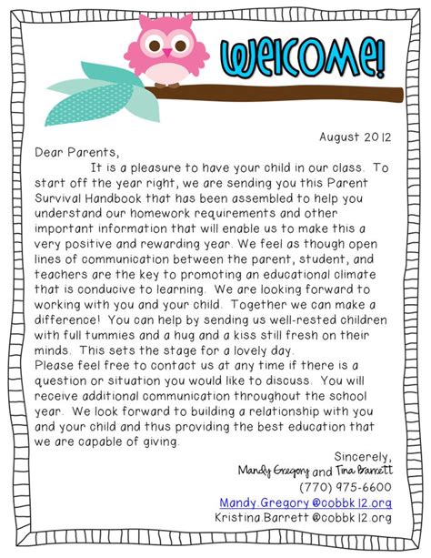 Sample Welcome Letter Parents