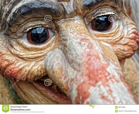 Closeup Troll Face Norwegian Character Statue Stock Photo