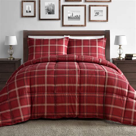 Comfy Bedding Red Plaid Down Alternative 3 Piece Comforter Set Red Queen 757450555597 Ebay