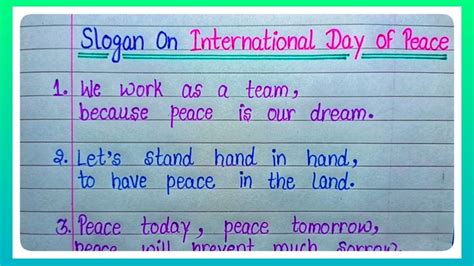 Slogan On International Day Of Peace Day In English L Slogan On World