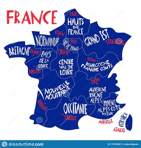 Vectorhand Getekende Gestileerde Kaart Van Frankrijk Reisillustratie