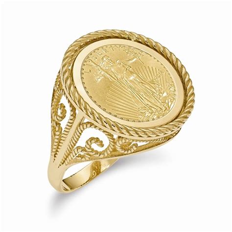 14k Gold Ladies 213mm Coin Ring With A 22k 110 Oz American Eagle