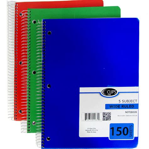 Wholesale 5 Subject Wide Ruled Wire Notebook Assorted Sku 1276277