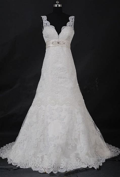 White Lace Wedding Dresselegant Sex Long Deep V Lace Up Wedding Dress