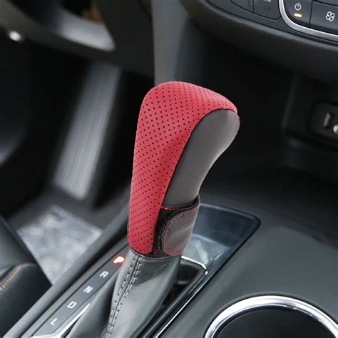 Universal Nonslip Breathable Genuine Leather Car Gear Shift Knob Cover Black Red