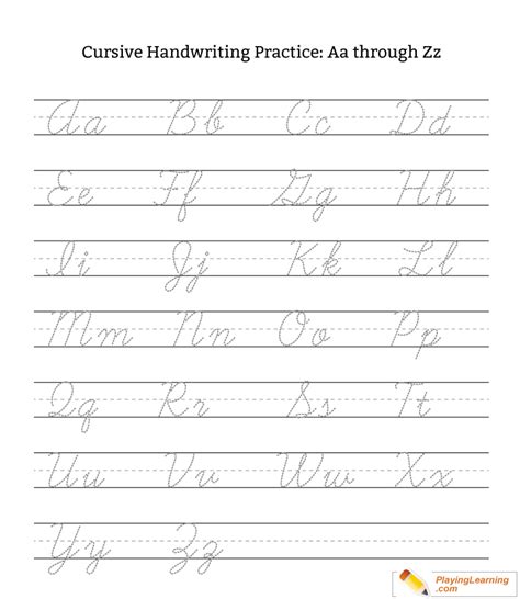 Cursive Handwriting Practice Letter A Through Z Uppercase Lowercase