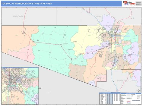 Tucson Az Metro Area Wall Map Color Cast Style By Marketmaps Mapsales