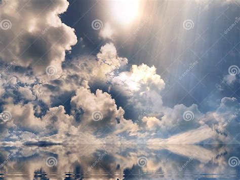 Dramatical Sunset On Blue Pink Sky Yellow Clouds Skyline Water Sea