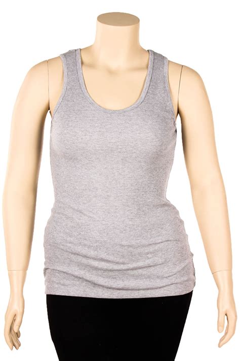 Womens Plus Size Tank Top 100 Cotton Ribbed Long Workout Scoop Basic