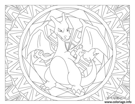 Dessin & coloriage de mandala pokemon en ligne, gratuit à imprimer pour colorier mandala pokemon avec les enfants et adultes. Coloriage Pokemon Mandala Adulte Charizard dessin