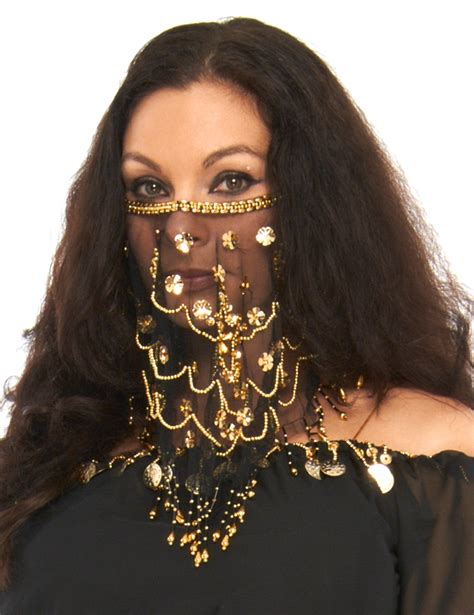 Ornate Harem Belly Dancer Costume Black Face Veil