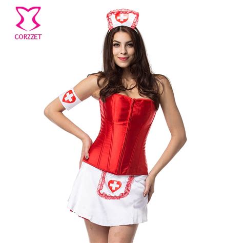 Red White Adult Nurse Costume Plus Size Sexy Fancy Corset Dress Halloween Costumes For Women