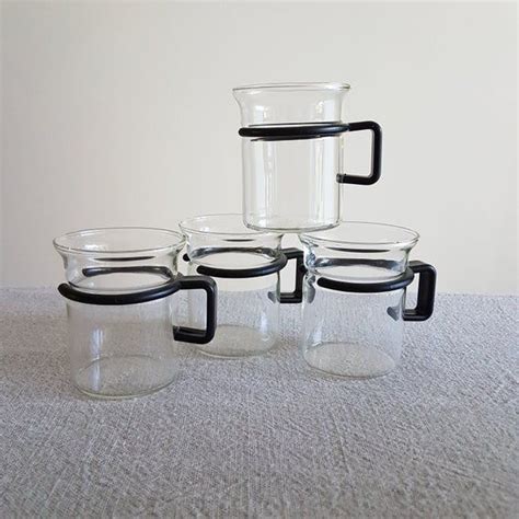Set Of 4 Vintage Bodum Glass Coffee Cups W Black Plastic Etsy Canada