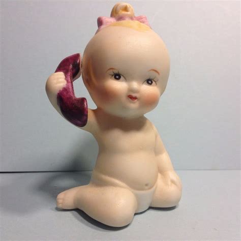 Vintage Enesco 1980 Bisque Cupie Kewpie Doll Baby On Phone Figurine 3