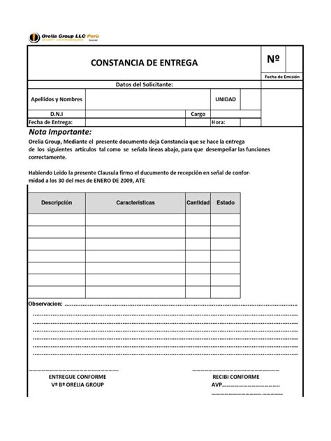 Formato Recibo Entrega De Prendas