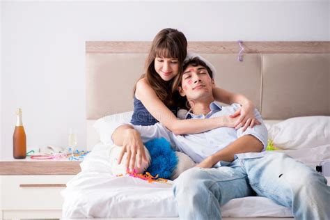 The Young Couple Partying In The Bed Stock Image Image Of Girlfriend