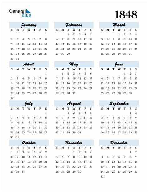 Free 1848 Calendars In Pdf Word Excel