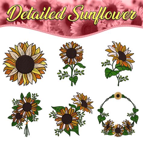 Machine Embroidery Design Detailed Sunflower 06 Collection