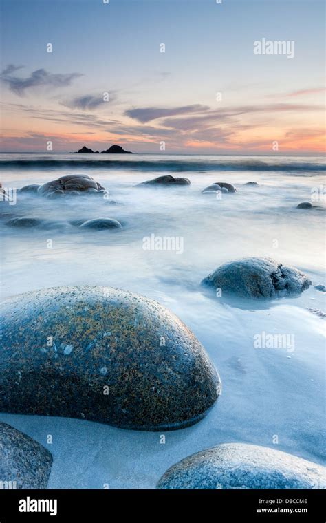 Sunset Over The Porth Nanven A Rocky Cove Near Lands End Cornwall