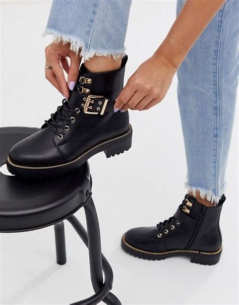 asos design armour chain lace up boots in black asos boots lace up boots womens fashion shoes