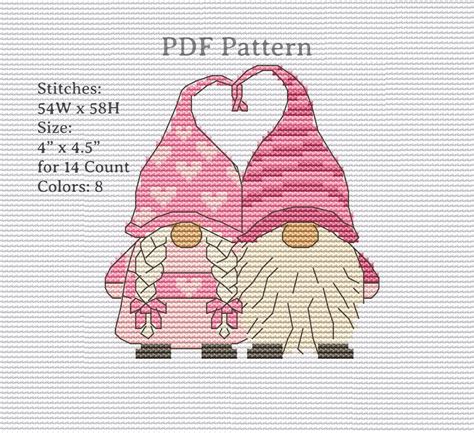 valentine gnome cross stitch pattern miniature gnome etsy