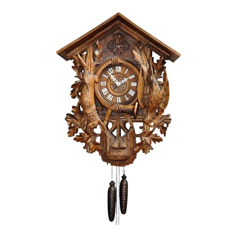Antique Black Forest Carved Wood Cuckoo Clock With Hunting Trophies