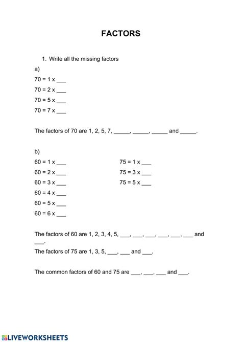 Multiples And Factors Worksheet Grade