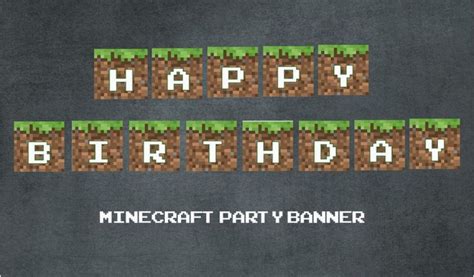 Minecraft Happy Birthday Banner Printable Minecraft Party Banner Happy