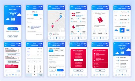Set Of Ui Ux Gui Screens Delivery App Flat Design Template For Mobile
