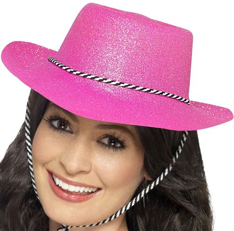 Neon Pink Cowgirl Costume Hat Womens Pink Glitter Cowboy Hat