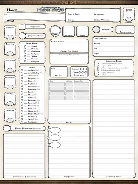 Adventures In Middle Earth Character Sheet Reloaded Pdf