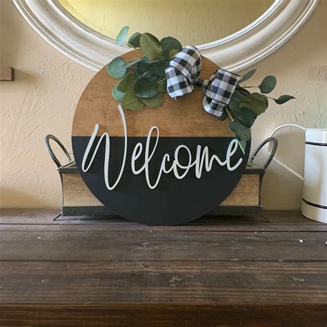 Round 3d Welcome Wooden Sign Front Porch Wood Sign Etsy